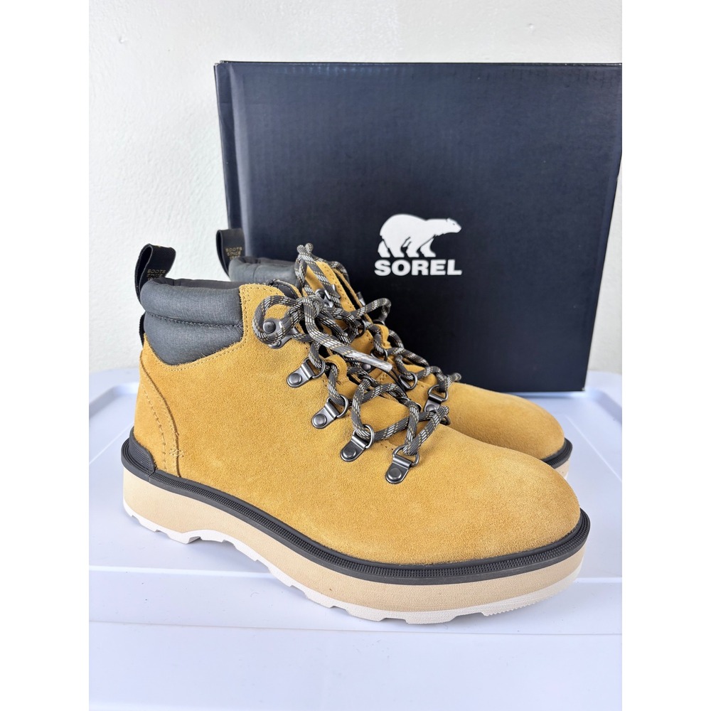 New Sorel Hi-Line Hiker Waterproof Suede Boots Women's 9 Geo Yellow Jet Gorpcore